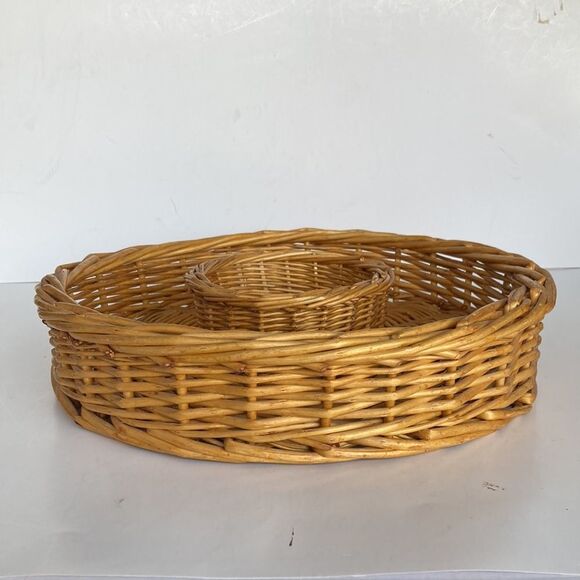 Vintage Boho Wicker Chip and‎ Dip Tray with Glass Dip Bowl - Picture 7 of 10